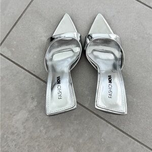 Fashion Nova Metallic Silver Heels